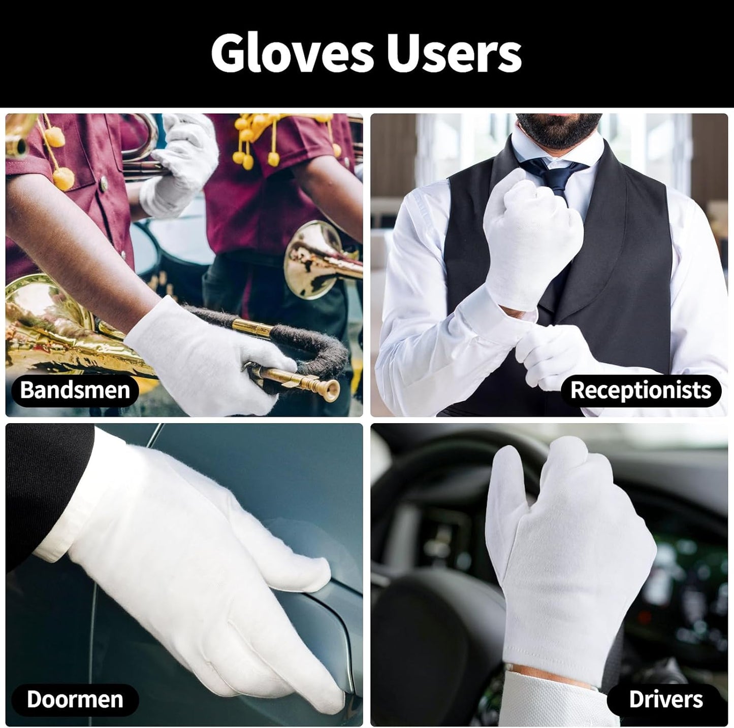 Large Touch Screen Gloves - 10 Pairs White Cotton Gloves for Art Handling, Jewelry, Coin Handling, Photography, for Dry Hands Sleeping, with Pack of 40 Touch Screen Stickers