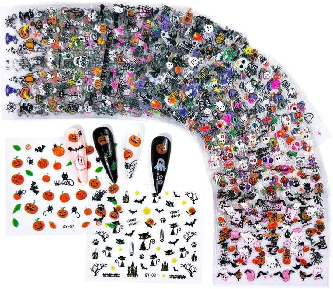 90 Sheets Nail Stickers for Nail Art, Halloween Nail Art Stickers 3D Self-Adhesive Christmas Nail Decals for Nails Design, Snowflake Nail Decoration Holiday Nail Accessories for Women Girls