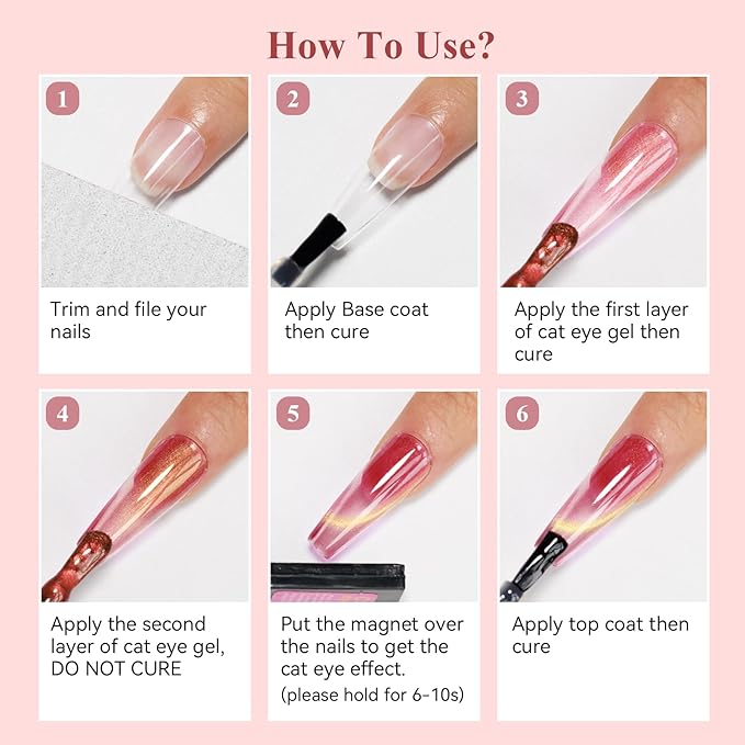 Cat Eye Gel Nail Polish Set-10 Colors with Magnet Cats Eye Gel Polish Silver Pink Blue Jelly Glass Effect Crystal Glitter Cateye UV Kit Home Manicure DIY Nail Art