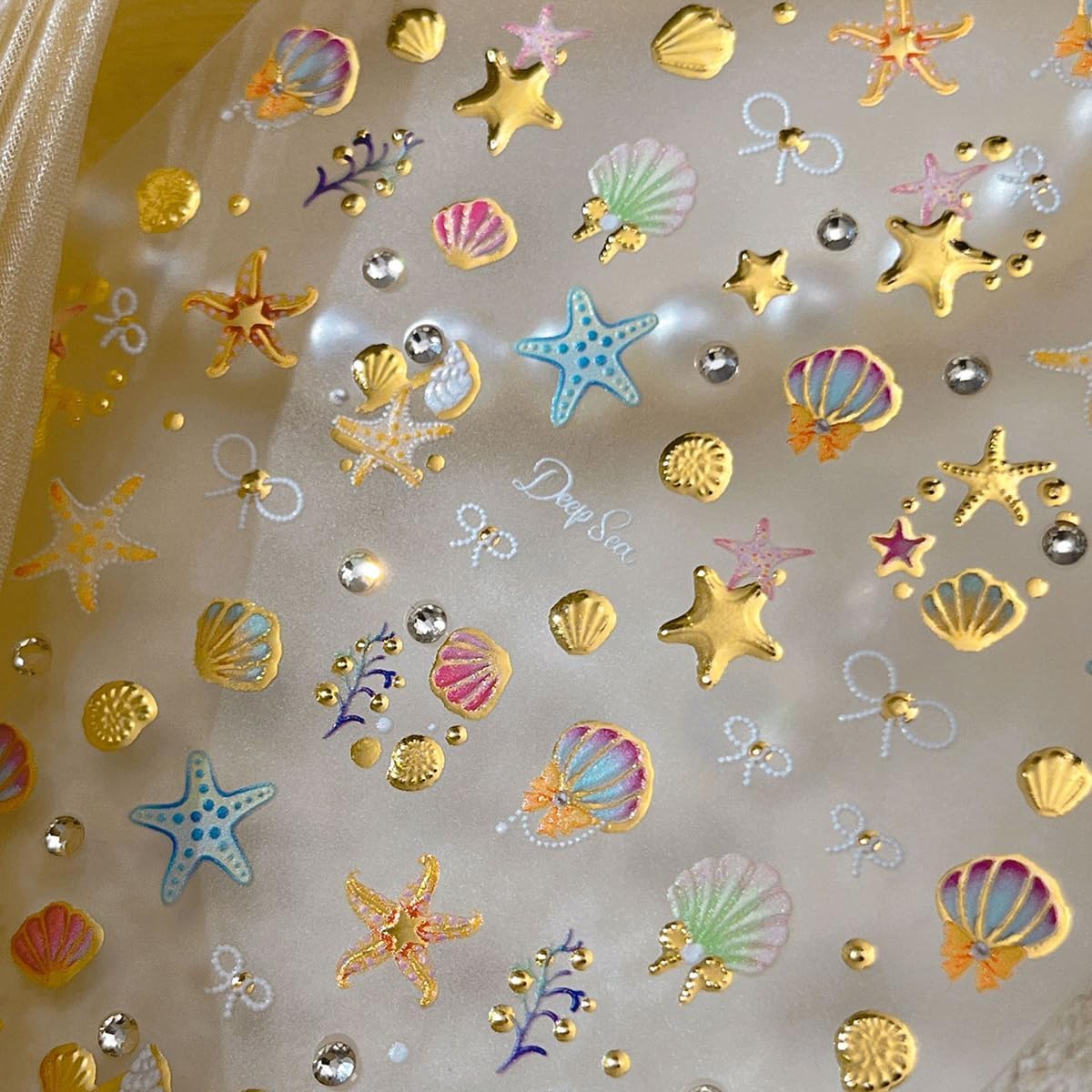 1 Sheets Gold Shell Nail Stickers for Nails Art 5D Embossed Self-Adhesive Summer Nail Art Stickers Ocean Star Jellyfish Design Beach Nail Decals Nail Art Supplies for Women Acrylic Manicure Salon