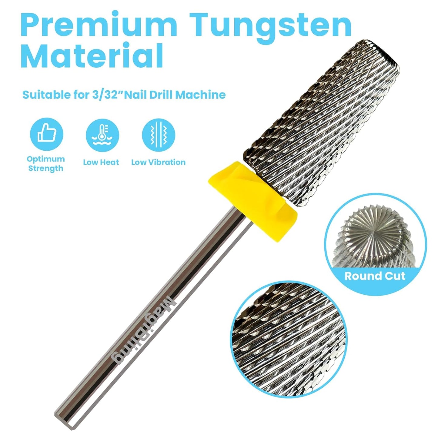 Cross Cut 5 in 1 Tapered Barrel Nail Drill Bits, Professional 3/32'' Safety Tungsten Carbide Bits, Two-way Rotation, Manicure Pedicure Cuticle Gel Removal Polishing, Extra Fine.