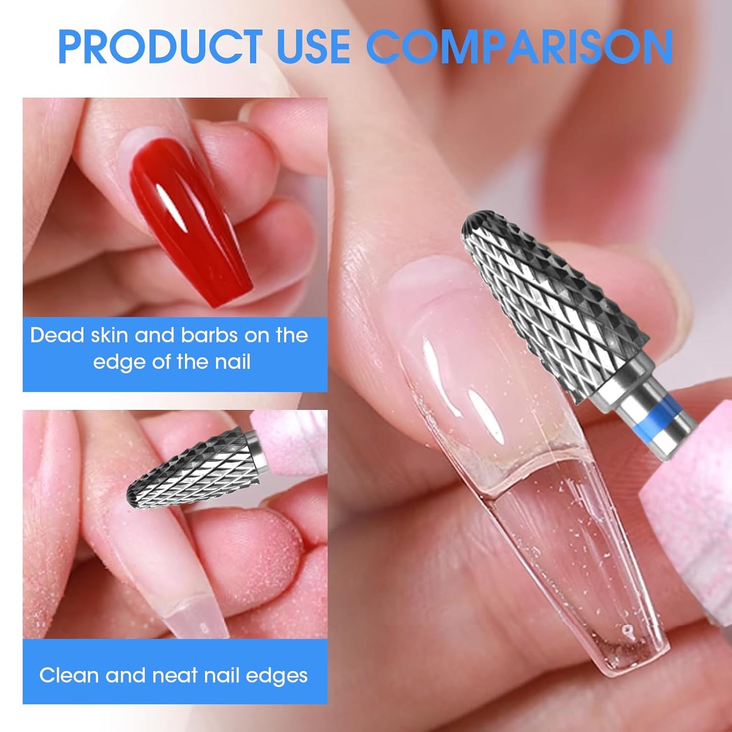 3 Pack Professional Carbide Nail Drill Bits Set with Cleaning Brush, 3/32" 5 in 1 Tungsten Safety Cuticle Bits for Manicure Pedicure Gel Polish Removal (Medium Teeth, Round & Pointed Head)