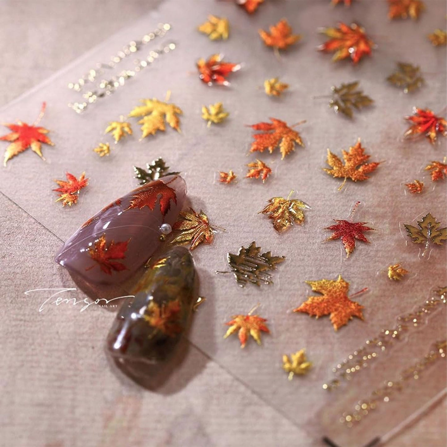 Maple Leaf Nail Stickers 5D Embossed Nail Decals Fall Design Nail Supplies Gold Leaf Stickers for Women Nails Decorations Thanksgiving Day Nails Accessories 1PCS