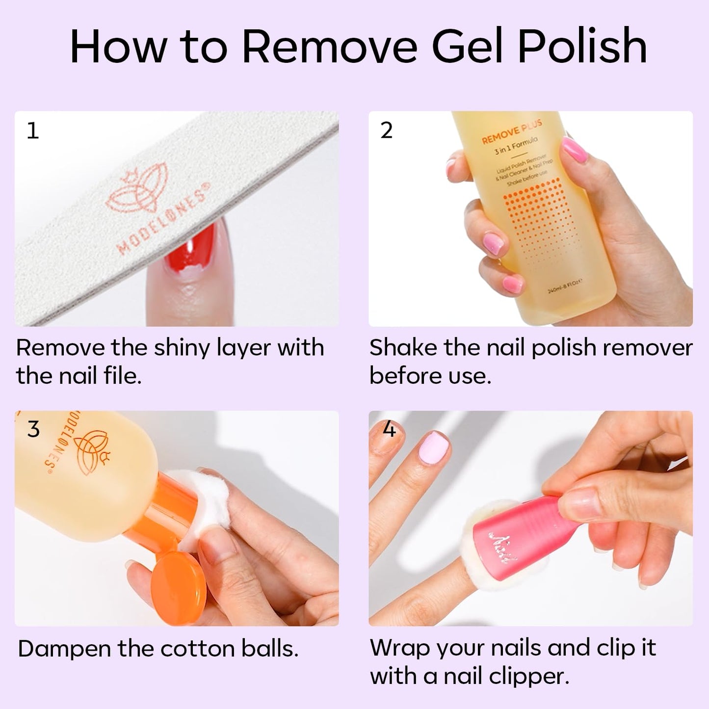 Modelones Acetone Nail Polish Remover, Gel Polish Remover with Jojoba Oil Gentle Professional Soak Off Removal for Press On Nails Glue Acrylic Dip Powder Nail Care Gift for Women 8 Fl Oz, Lavender