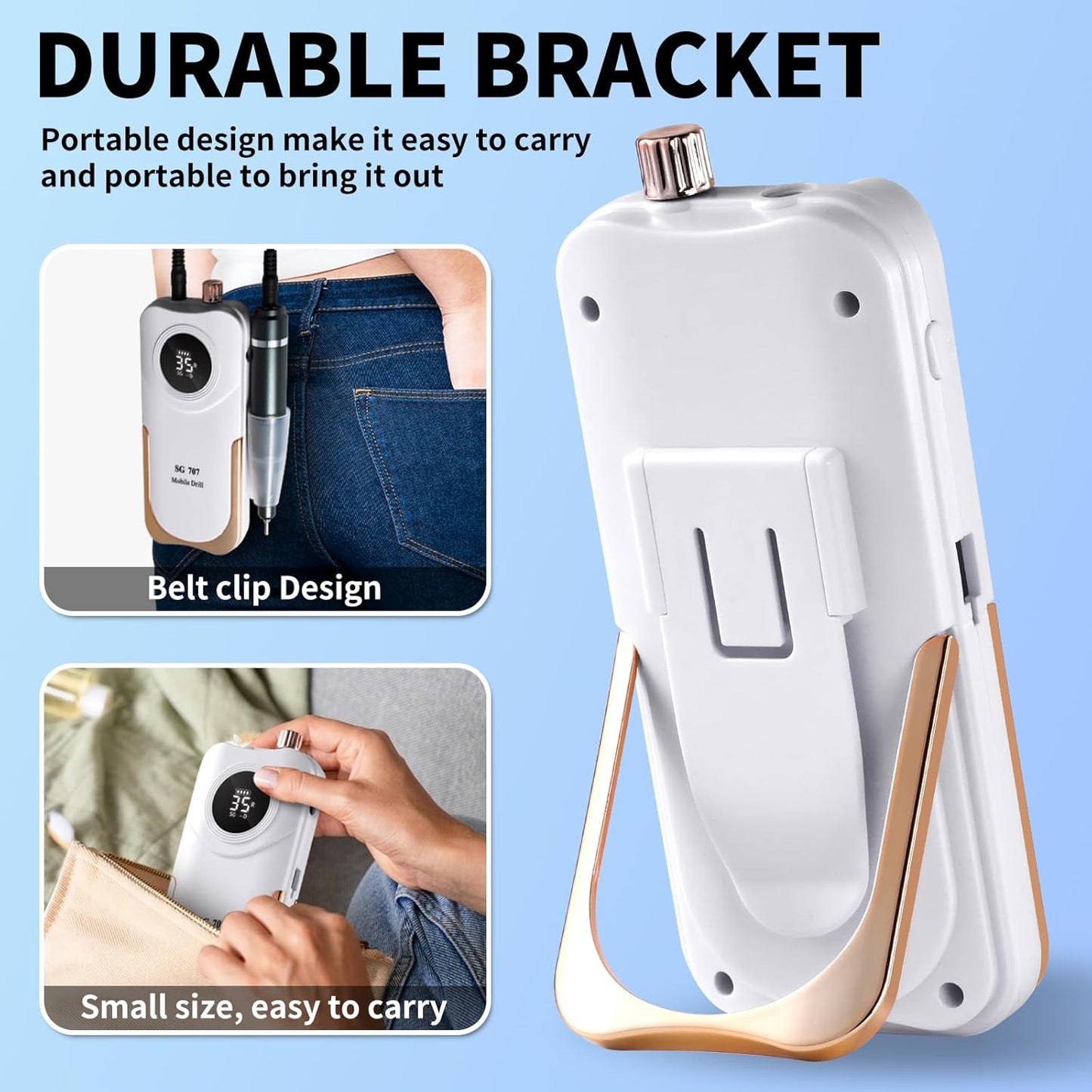 Professional Electric Nail Drill Kit 35000RPM with 14PCS Bits White Portable Rechargeable Cordless File Machine for Acrylic Gel Powder Nails and Manicure Pedicure Toenail Tool Salon Set