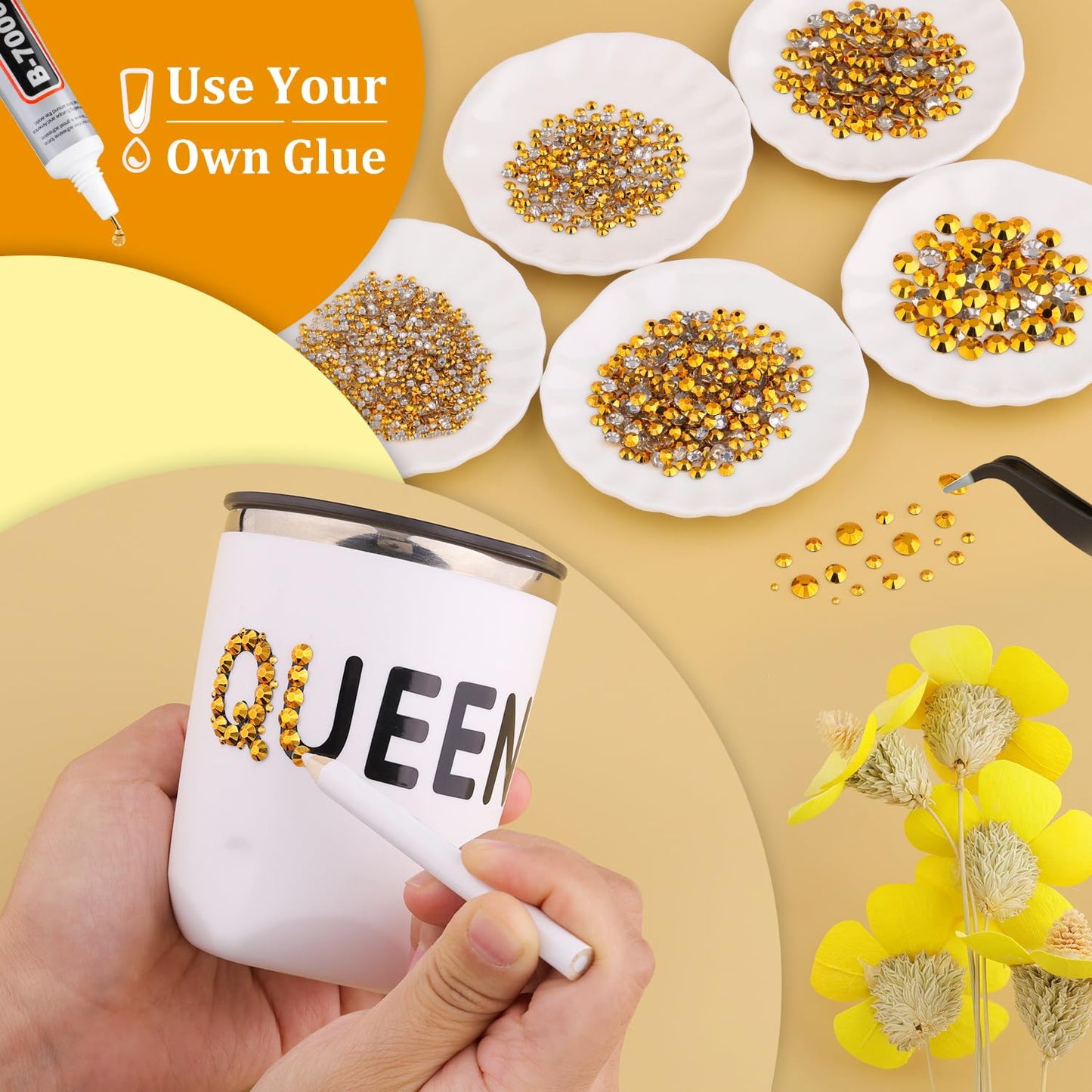 Resin Rhinestones for Crafting, 2 Boxes Copper Gold Flatback Crystals for Bedazzling Crafts DIY Nail Art Decoration, Non Hotfix Bulk Gems for Tumbler Shoes Clothing Fabric Face Makeup