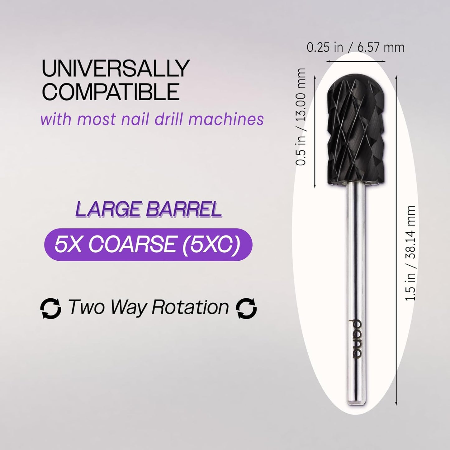 PANA 3/32" Large Smooth Round Top Safety Carbide Nail Drill Bit for Gel Polish & Acrylic Removal Nail Salon Manicure Pedicure Electric File Tools (Large Barrel - DLC Black, 5X Coarse)