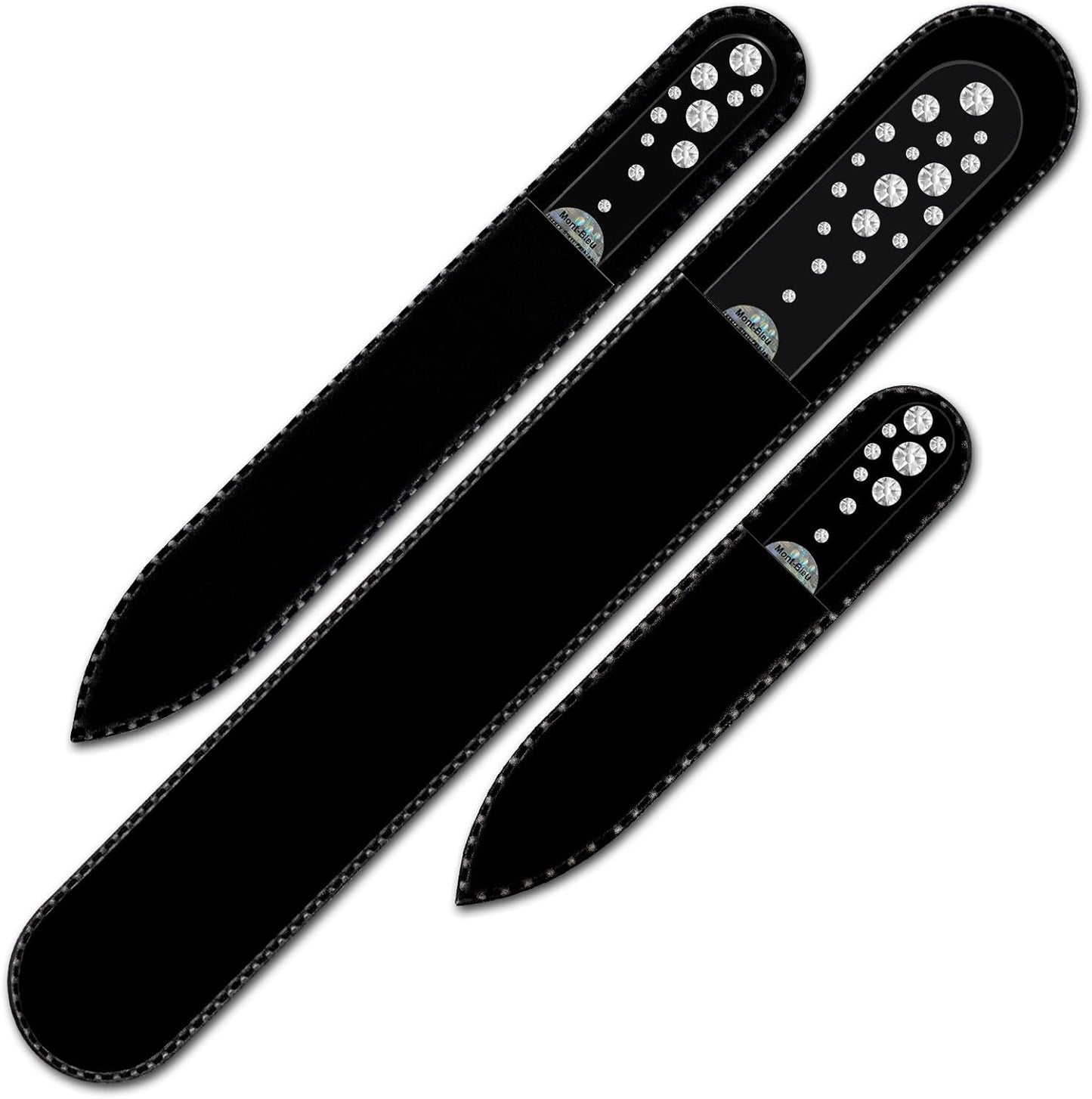 Mont Bleu Set of 3 Glass Nail Files Hand Decorated with Crystals from Swarovski® | Hand Made, Czech Tempered Glass, Lifetime Guaranty