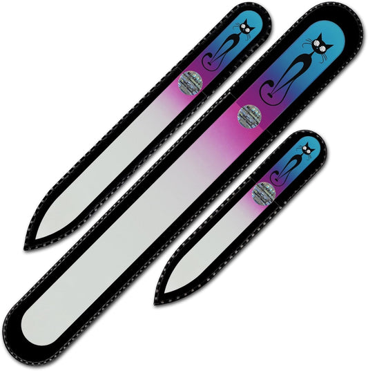 Mont Bleu Set of 3 Cats Crystal Nail Files Hand Decorated with Crystals - Handmade - Czech Tempered Glass