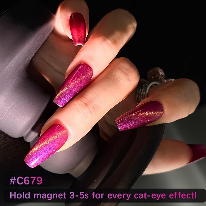 ROSALIND Gold Glitter Cat Eye Gel Nail Polish, 8 Color Magnetic Cateye Gel Polish with Magnet Stick Sparkling Gold Blue Green Professional Soak Off UV Gels