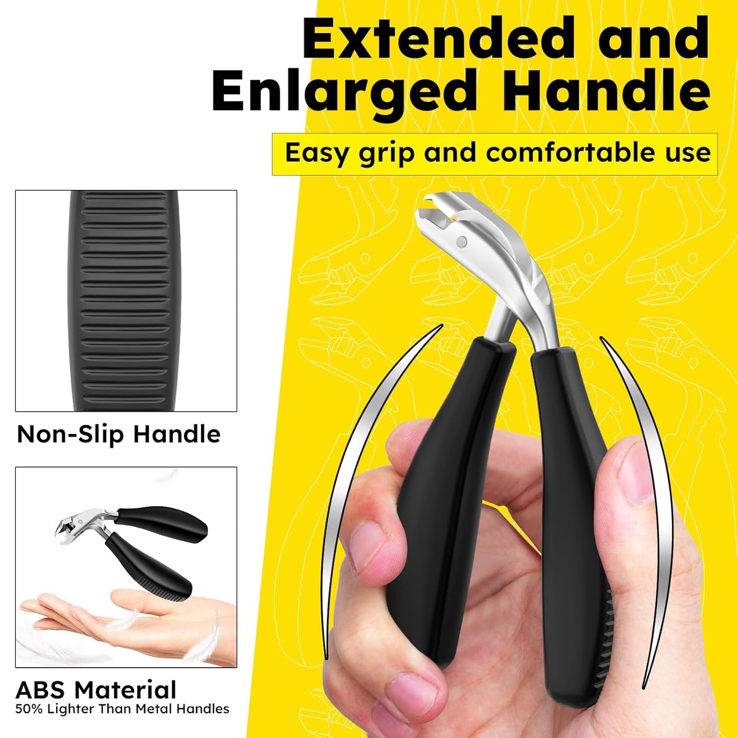 Angled Head Toe Nail Clippers for Thick Nails for Seniors, Straight Toenail Clippers with Catcher, Heavy Duty Large Toenail Clippers with Ergonomic Long ABS Handled