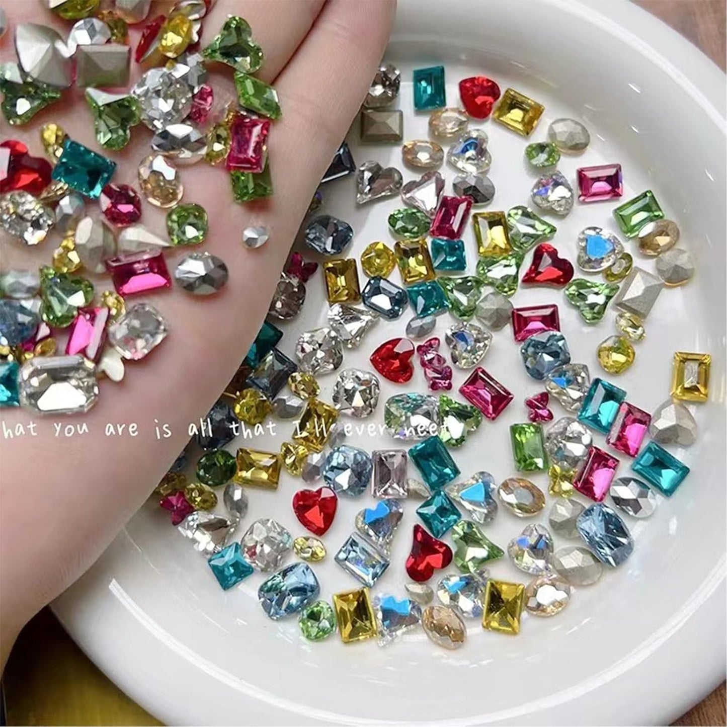 50Pcs Summer Color Pointed Bottom Special-Shaped Nail Art Charms Mixed Colored Diamond Candy Nail Art Diamond Nail Charms 3D Luxury Star Heart Jewelry Nail Art Supplies DIY Nails Crafts