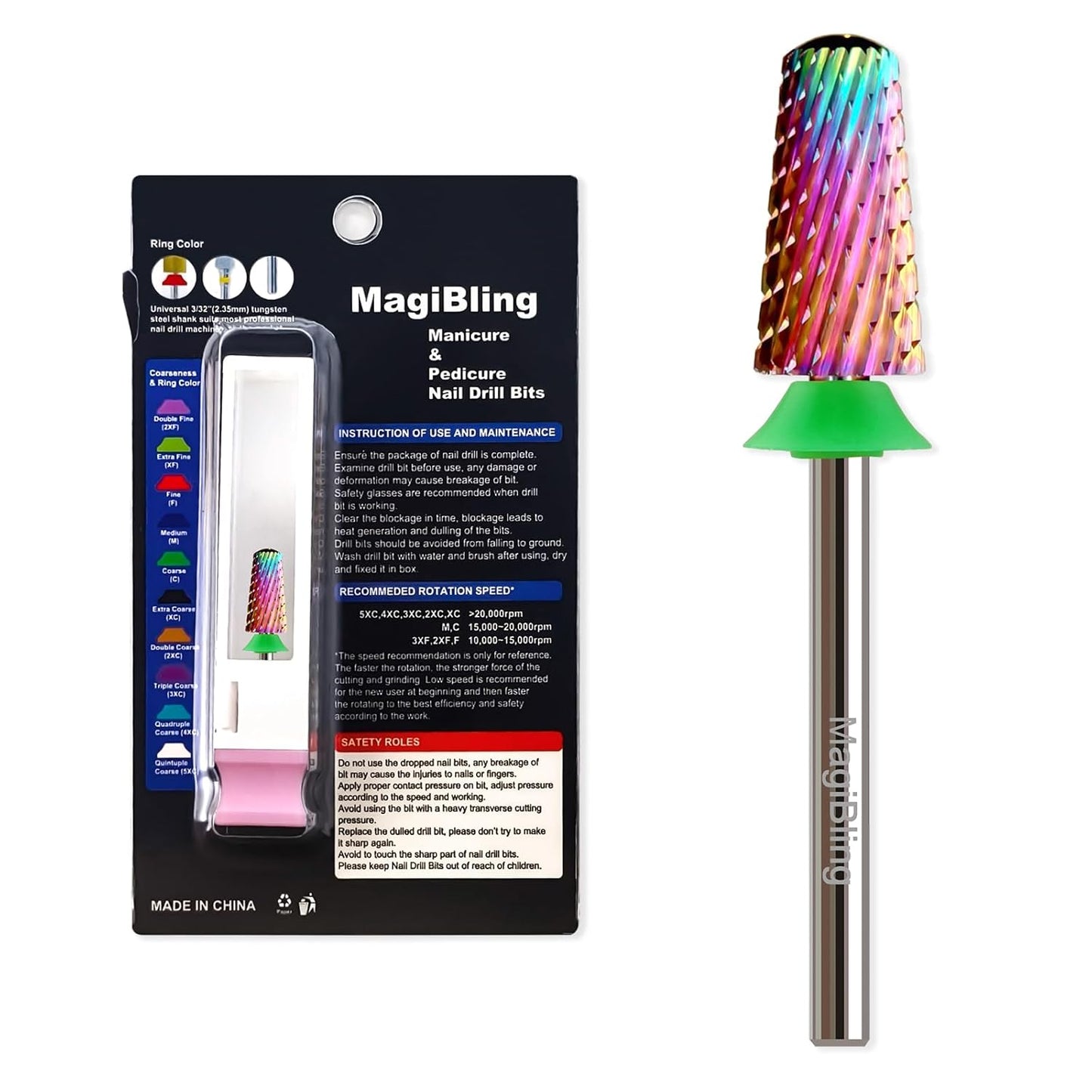 Round Top Nail Drill Bits, Cross Cut Tapered 3/32'' Safety Tungsten Carbide Professional Bit, Remove Gel Fast, Left Right Hand Use, Acrylic Nail Polish, Technicians Bits, Coarse.