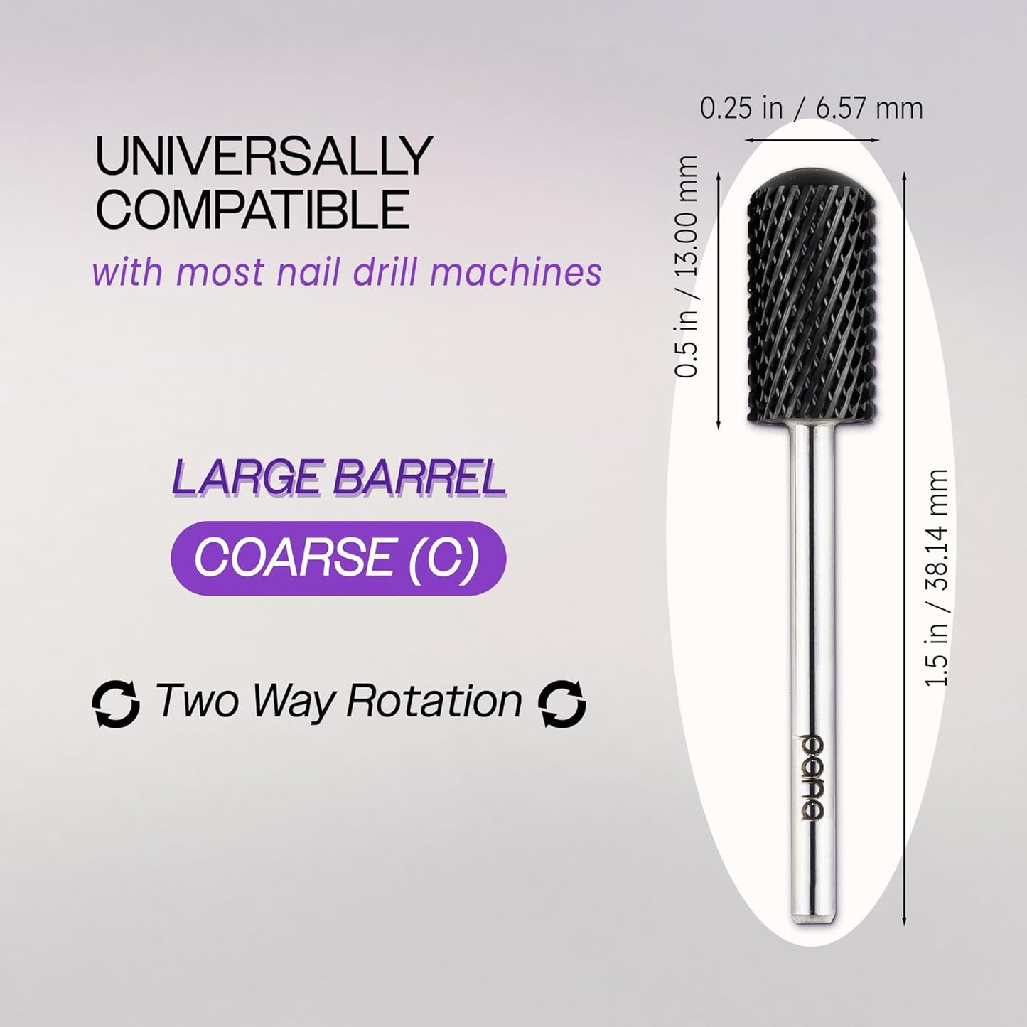 PANA 3/32" Large Smooth Round Top Safety Carbide Nail Drill Bit for Gel Polish & Acrylic Removal Nail Salon Manicure Pedicure Electric File Tools (Large Barrel - DLC Black, Coarse)