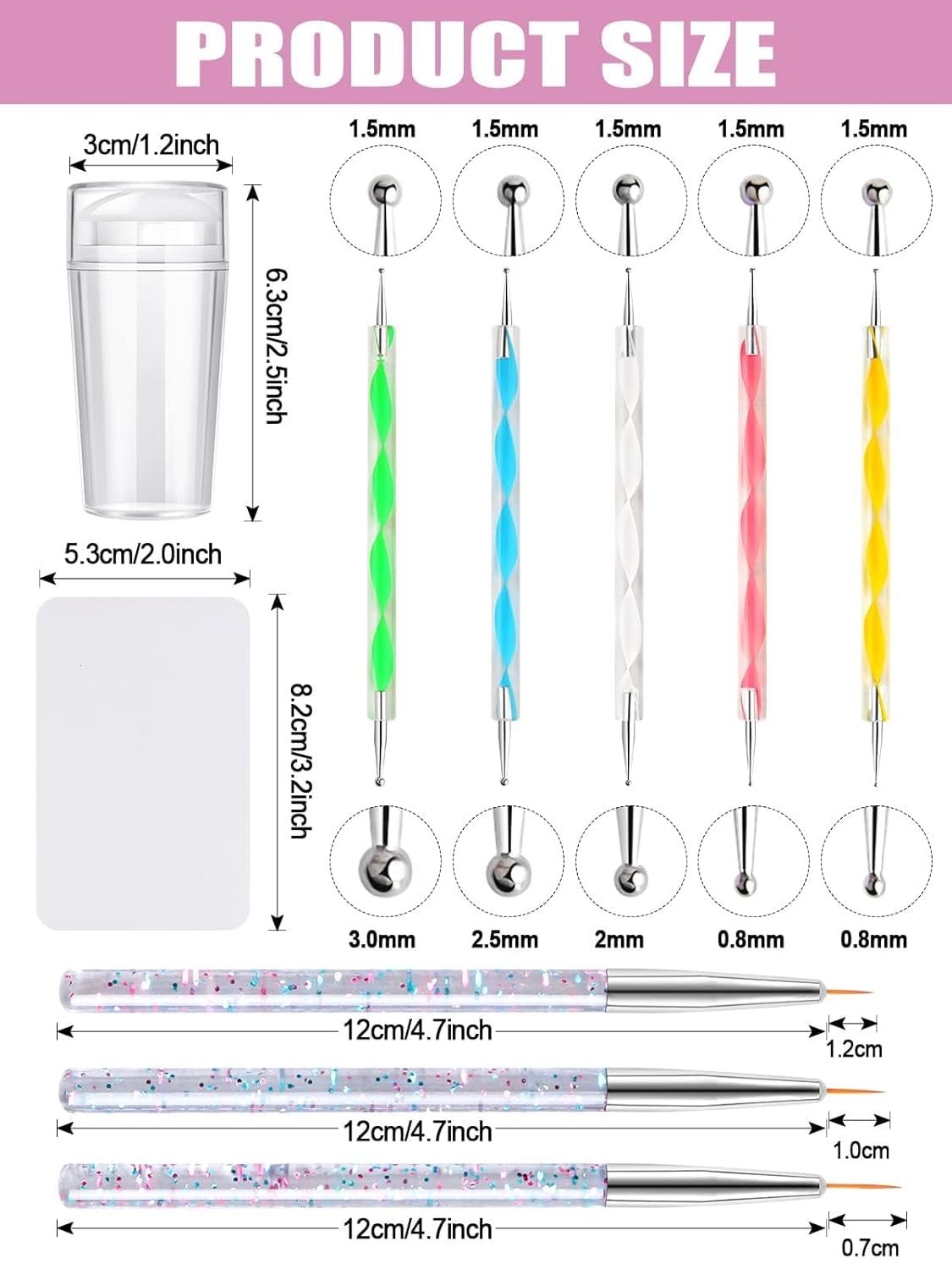 Kalolary Silicone Nail Stamper Set, French Tip Nail Stamp Jelly with Scraper, 3PCS Nail Detail Brush Set Nail Art Brush Pen, 5PCS Nail Dotting Pen, French Tip Nails Art Design Manicure Tools