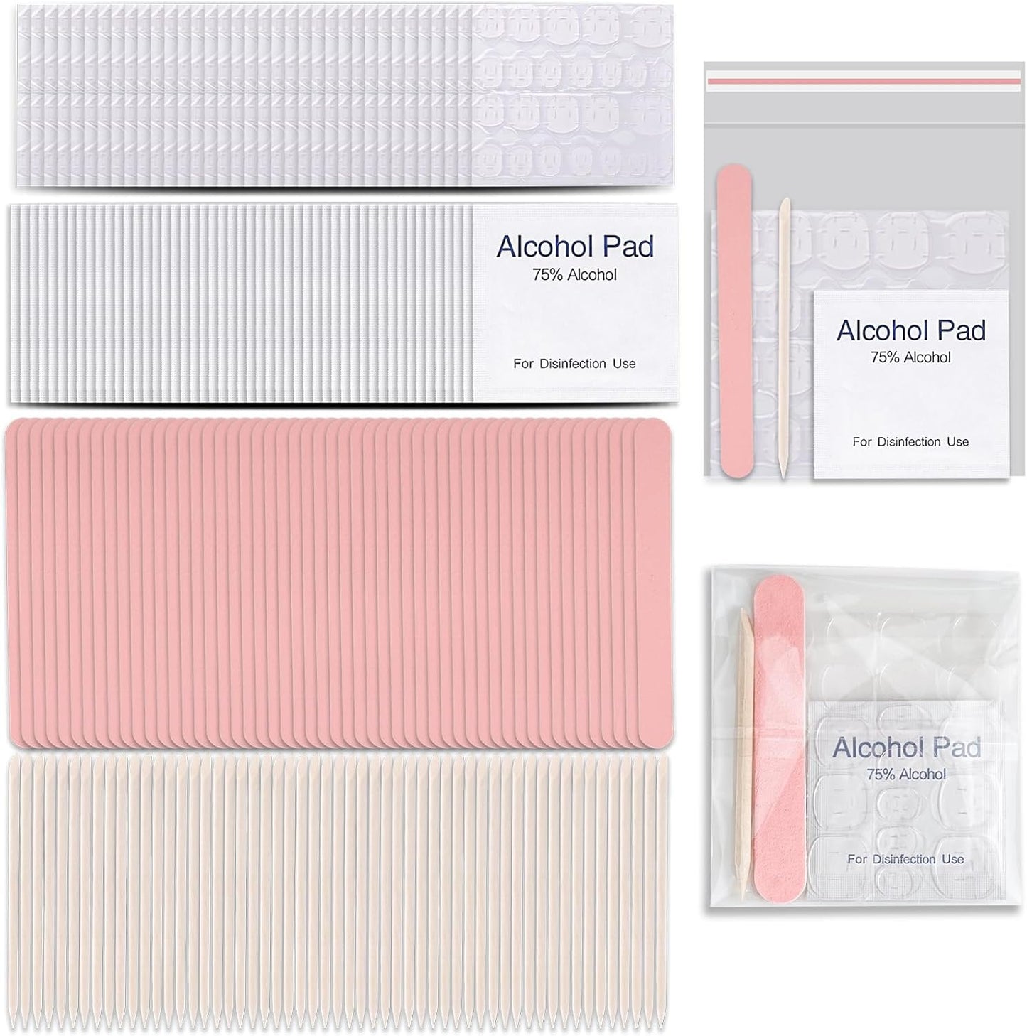 50 Set Disposable Press on Nail Tool Kit, Including 50pcs Nail File, 50pcs Adhesive Nail Tabs, 50pcs Prep Pad, 50pcs Wood Stick, 50pcs OPP Bag, Manicure Nail Prep Kit for Salon Home (50pcs-B-Pink)