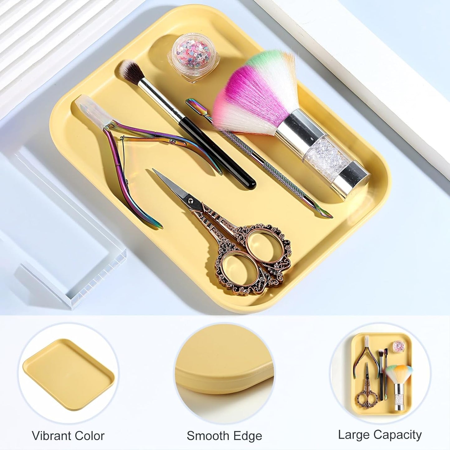 1 Pack Yellow Decorative Serving Tray, Large Manicure Tools Storage Dish, Perfume Jewelry Dinner Placing Plate for Bedroom Kitchen Salon Supplies