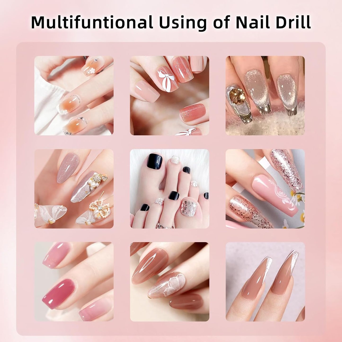 Electric Nail Files Cordless Professional Nail Drill Machine for Acrylic Nails Gel with 5 Speeds Portable Rechargeable File Manicure Pedicure Kit Gifts for Girl Women Beginners