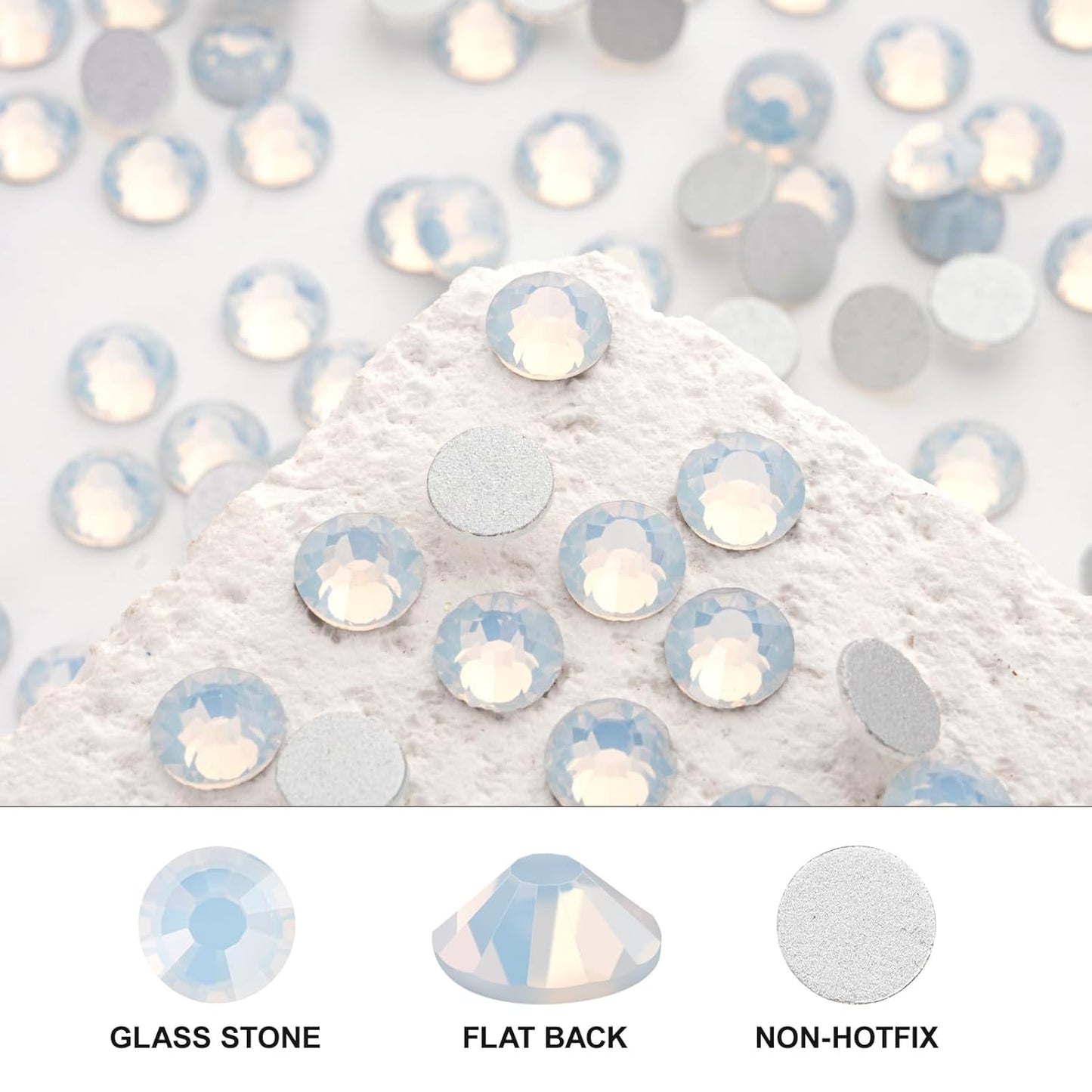 Novani 3000 Pieces Flatback Rhinestones Glass Round Gems White Opal Crystals for Nail Art DIY Crafts Clothes Shoes,SS6,1.9-2.0mm