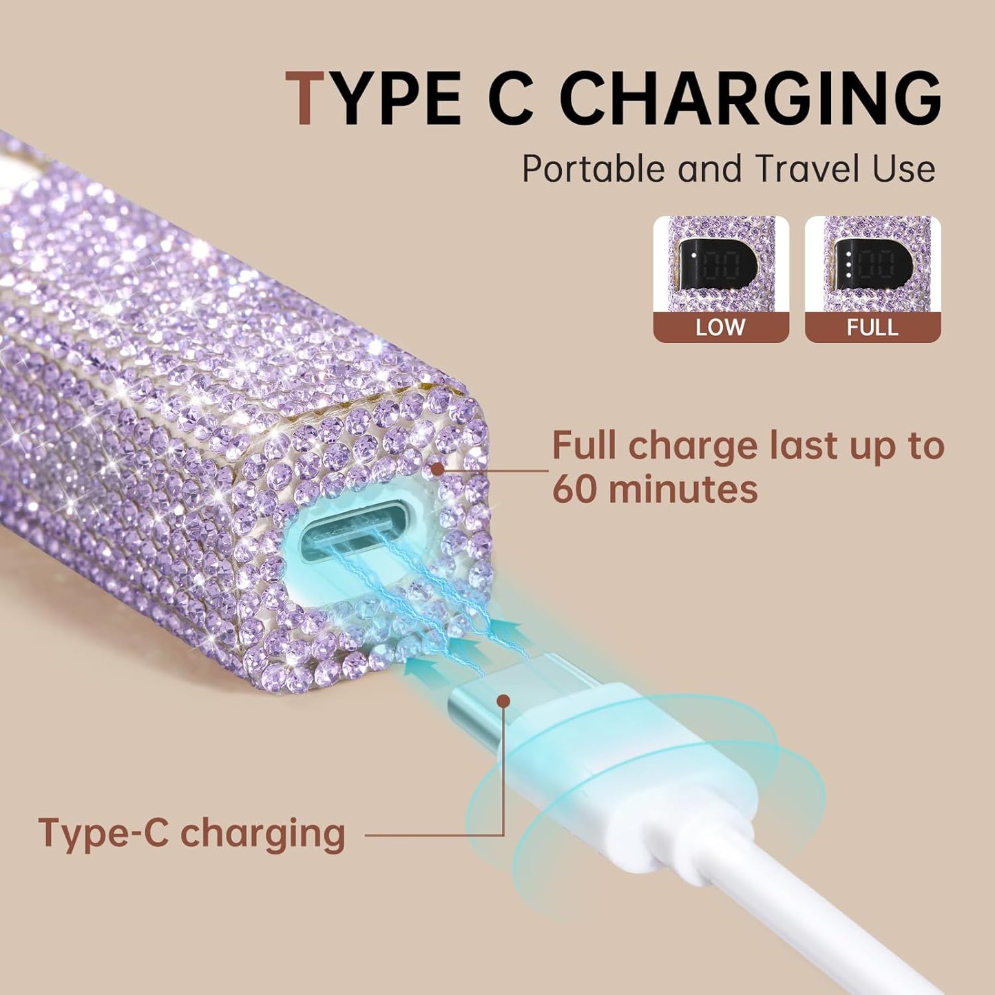 Handheld UV Light for Gel Nails,Mini LED Cordless Nail Lamp for Gel Nail Polish,Portable Flash Cure Lamp,Rechargeable USB Nail Dryer with LCD Display Fast Curing (Purple Diamond)