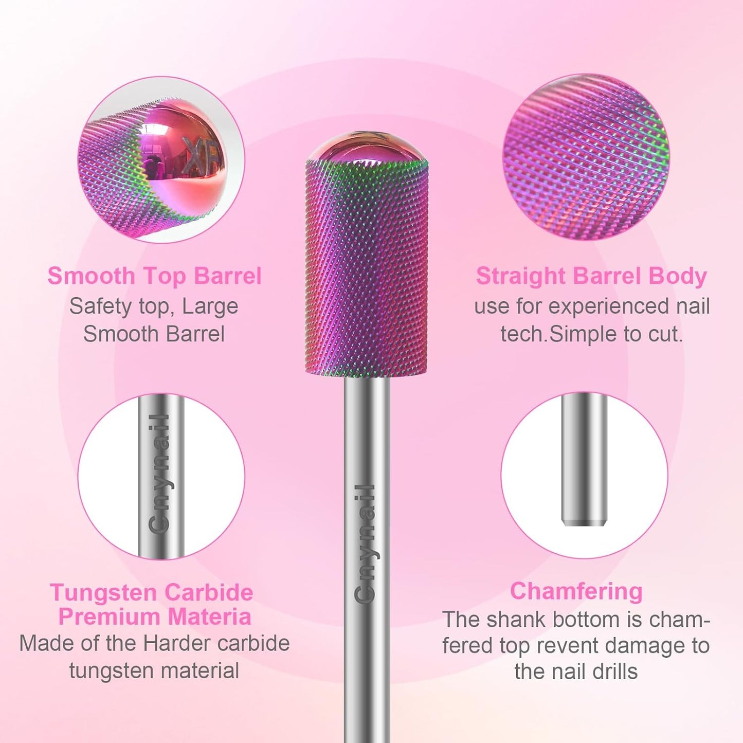 3/32" 2PCS Large Barrel Smooth Round Top Tungsten Carbide Nail Drill Bit Safety Bit for Gel & Acrylic Removal, 2-Way Rotating Efile Tip, Salon Electric File Accessory (XF Grit, Multicolor)
