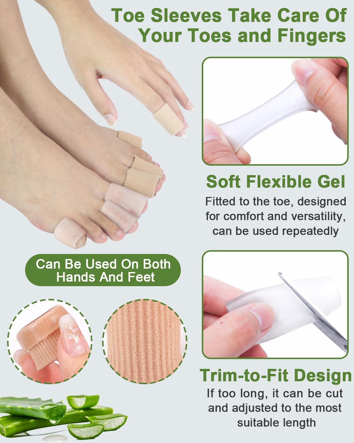 16PCS Silicone Toe Sleeves Gel Corn Protectors Toe Tube Cushions with 4 Size, Soft Corn Pads Covers for Women Men Pain Relief, Calluses, Blisters, Bunion, Hammer (8gel+8nylon)