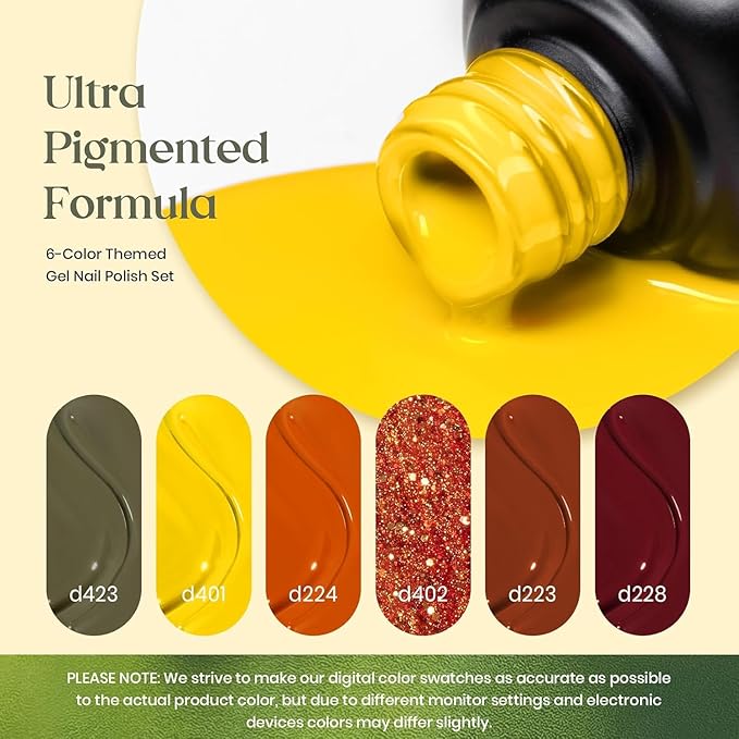 Beetles Fall Gel Nail Polish Set 6Pcs Brown Green Yellow Burgundy Orange Glitter Gel Polish Nails Art Soak off Uv LED Manicure Gift Set Golden Season Collection 2025 Nail Trend Gift for Women