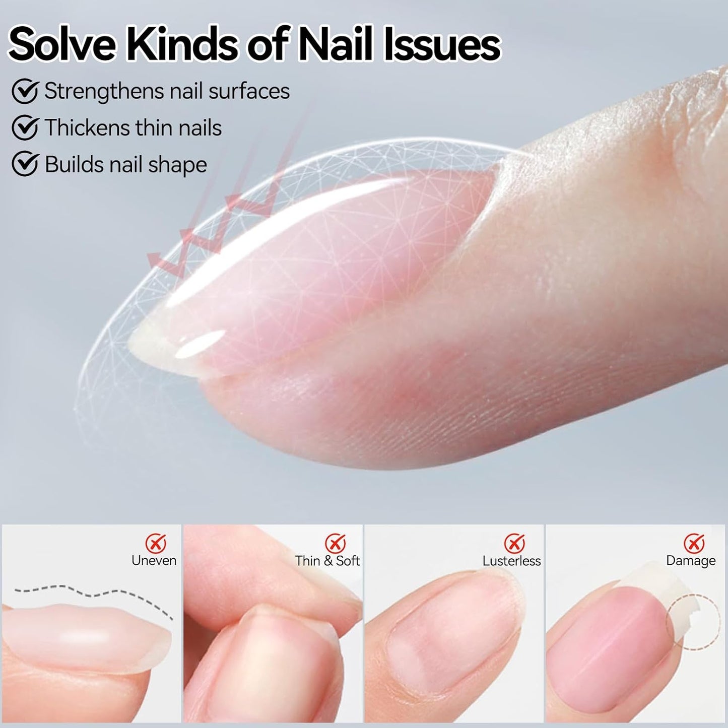 BORN PRETTY Builder Gel for Nails 8 in 1,Nude Skin Tone Strengthener Glue Apex Enhancement Extension Hard Building Nail Gels Base Gel,Thickening Extension Rhinestone Glue in a Bottle
