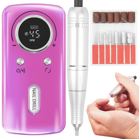 SAVILAND Professional Nail Drill Kit: 45000RPM Portable Nail File Machine for Remove Acrylic Gel Nail Rechargeable 2000 mAh Electric Nail File for Nail Salon Manicure Pedicure at Home