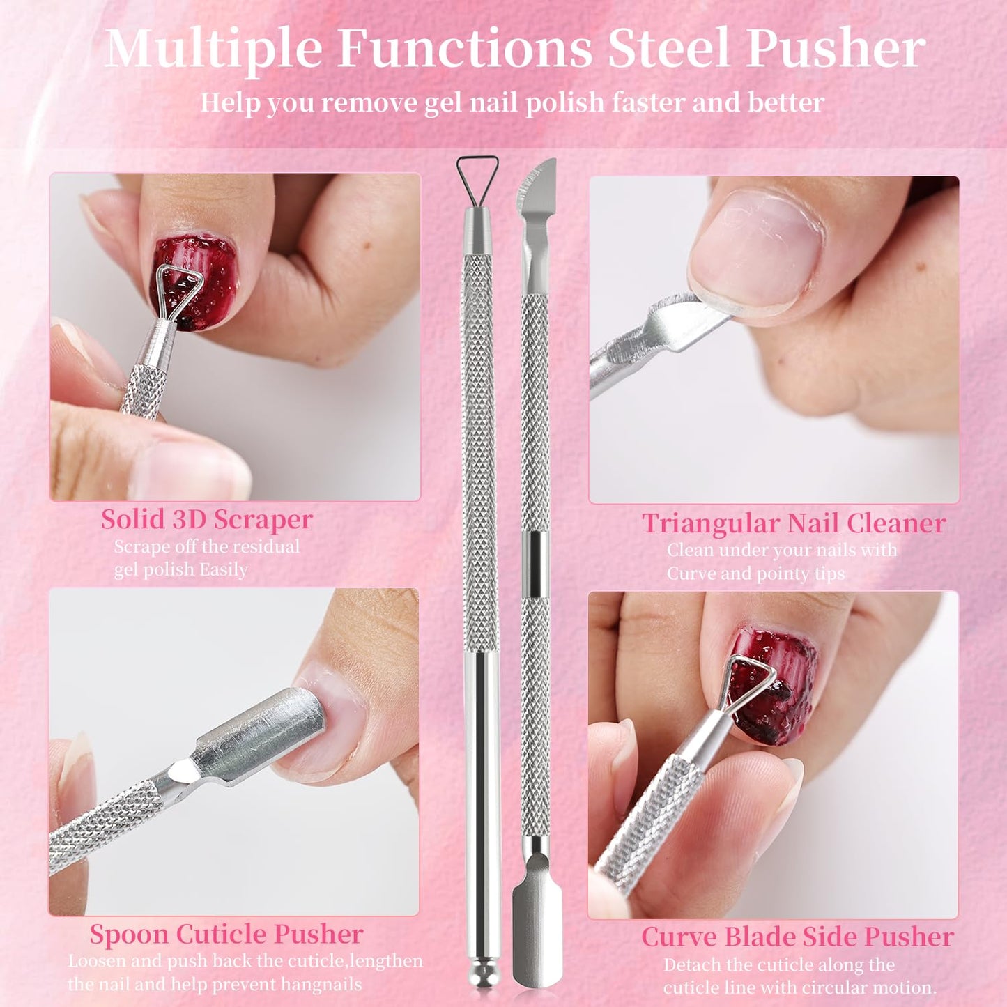 JEWHITENY Gel Nail Polish Remover Set: 2 Bottles of 10ml Nail Polish Remover and two manicure tools,Quickly and Easily Remove Nail Polish Without Soaking or Wrapping professional Gel Remover for Nails