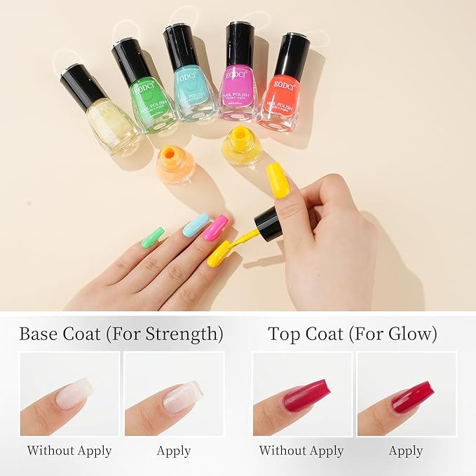 16 PCS Nail Polish Set, 15 Bright Colors Quick Dry Nail Polish Kit With 2in1 Base/Top Coat Spring Summer Colors Finger Nail Polish Pack Glossy Toenail Polish DIY Gifts for Women