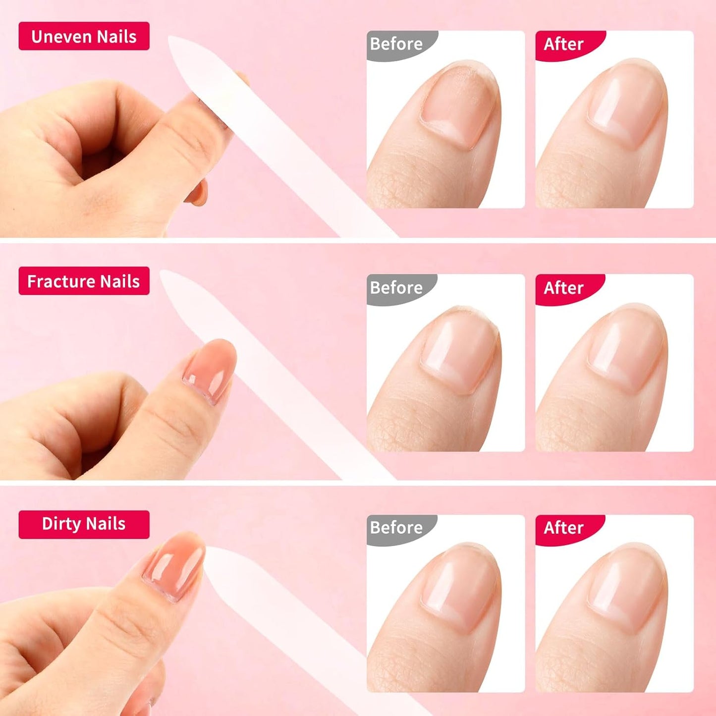 Crystal Nail Files, Double Sided 180/320 Grit, Case Included - Perfect for Natural Nails, Pedicure Use - Red