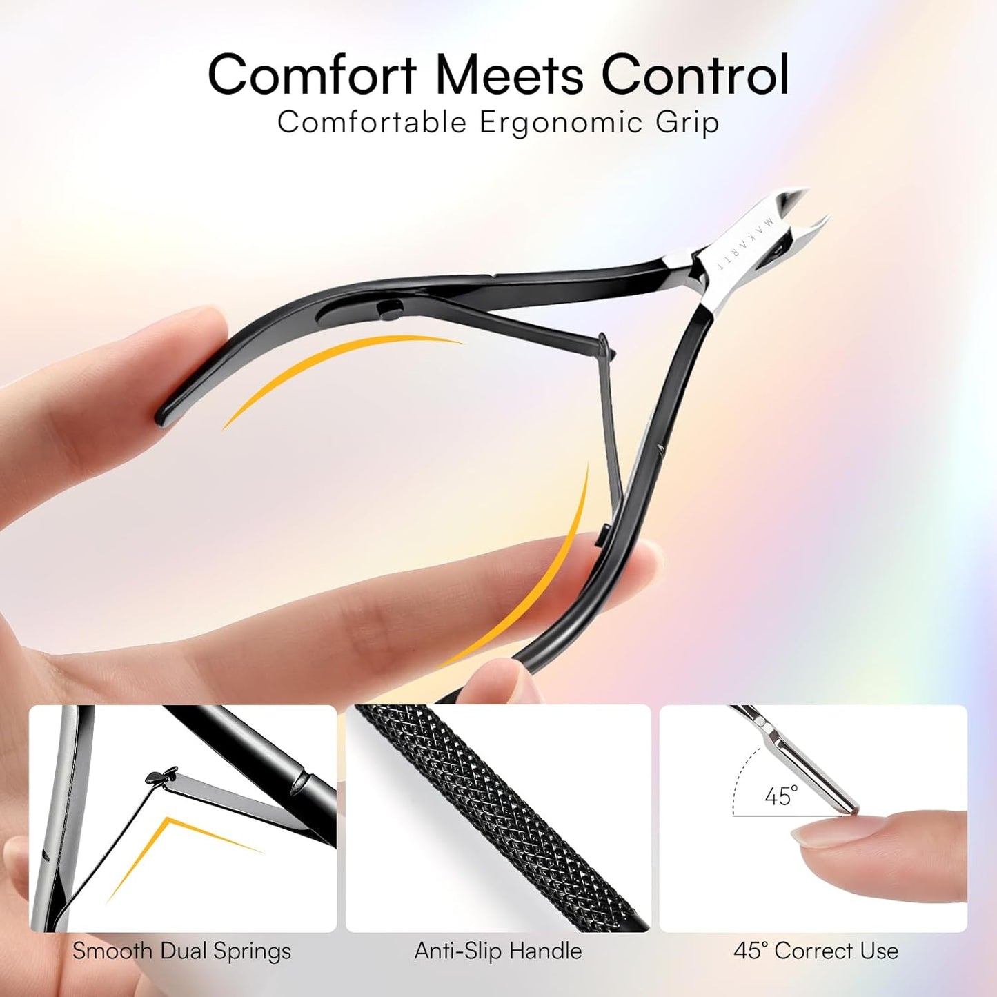 Makartt Cuticle Trimmer with Cuticle Pusher - Sharp Cuticle Nipper with Dual Spring, Ergonomic Handle, 7mm Blade & Dual-Ended Pusher for Nail Care & Gel Removal, Black