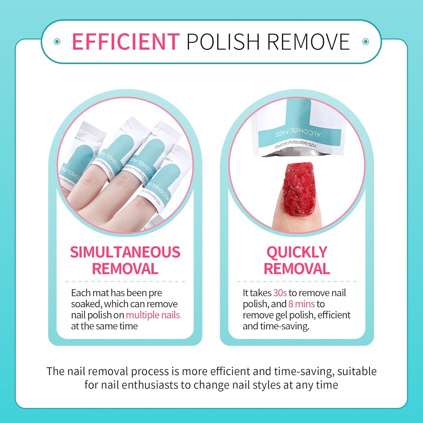 Nail Polish Remover Wipes,200 Pack Individually Nail Polish Remover Pads with Tools,Portable Fingernail Travel Kit,Quickly removedor de gel para uñas for Salon Home