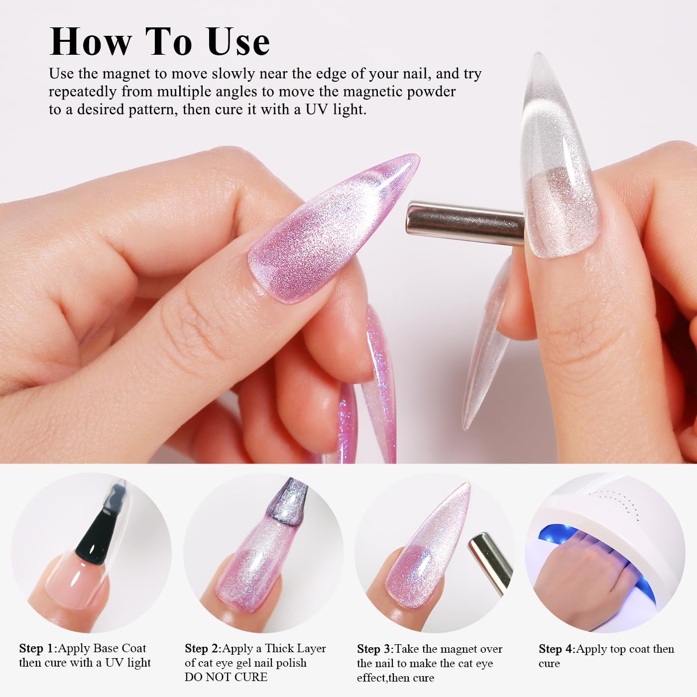 Imtiti Moonlight Pink Cat Eye Gel Nail Polish with Magnet, Holographic Glitter Shimmer Magnetic UV Gel Polish for Nail Art Soak off UV Led