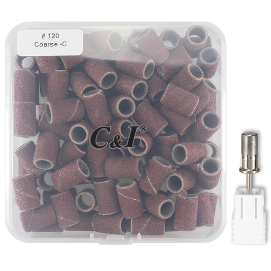 C & I Nail Sanding Bands 100 PCS Plus Upgrade Mandrel 1 PC, Nail Drill Bits for Acrylic Gel Nails Remove, Natural Nails Buffer for Nail Prep and Nail Shiner (Brown, #120 Coarse)