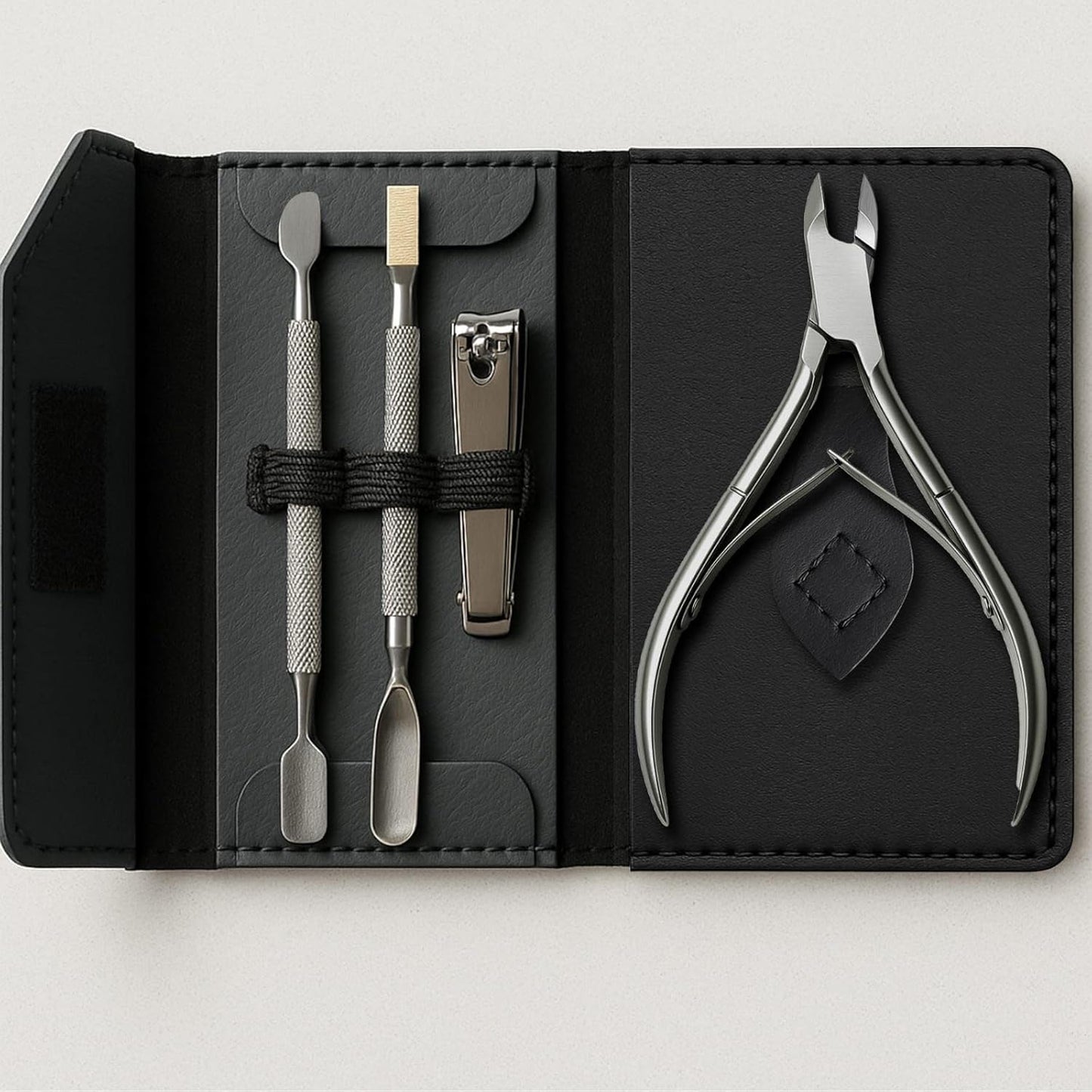 UM Supplies Cuticle Nipper with 2 Pushers and Nail Cutter 4 Pieces Travel Set Stainless Steel | Manicure Pedicure Tool for Nail Care 1/2 Jaw 14 (5mm) Double Spring