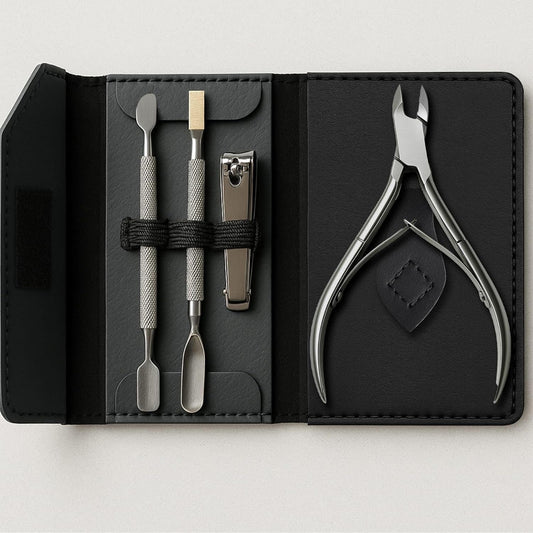 UM Supplies Cuticle Nipper with 2 Pushers and Nail Cutter 4 Pieces Travel Set Stainless Steel | Manicure Pedicure Tool for Nail Care 1/2 Jaw 14 (5mm) Double Spring