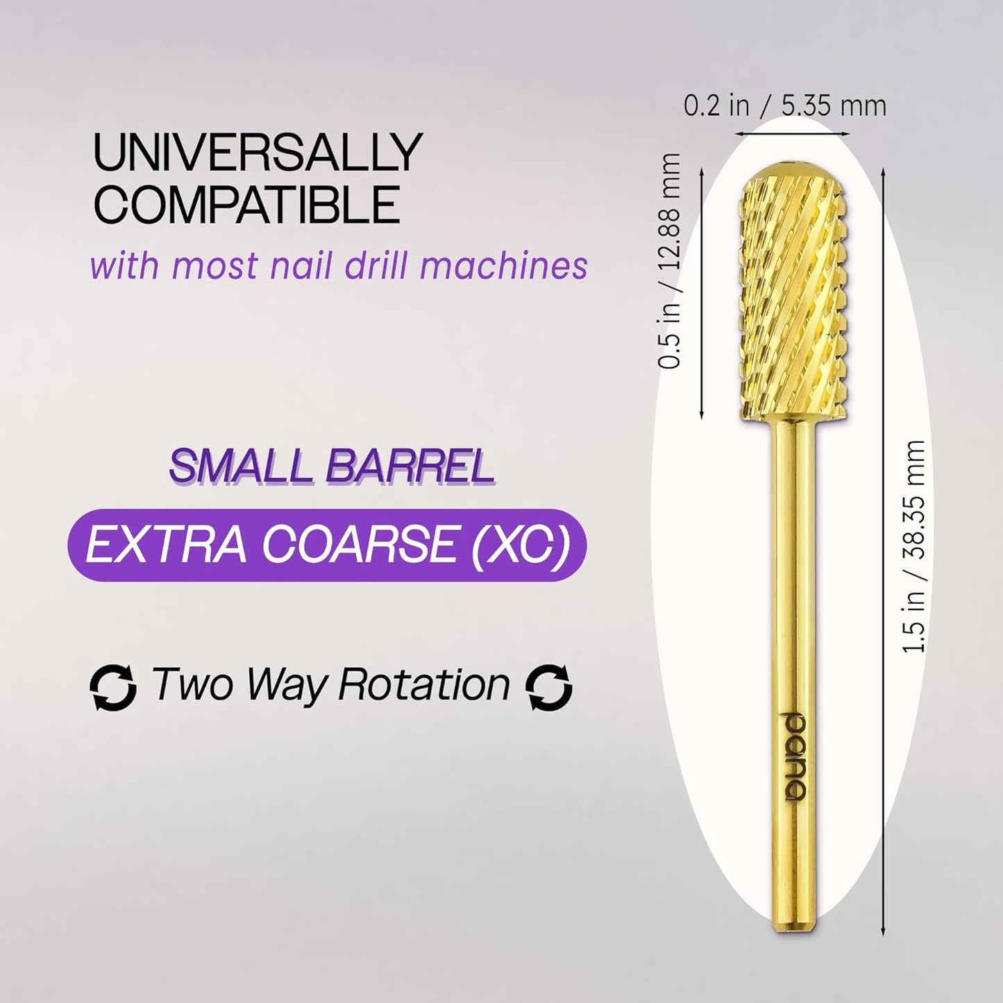 PANA 3/32" Small Smooth Round Top Safety Carbide Nail Drill Bit for Gel Polish & Acrylic Removal Nail Salon Manicure Pedicure Electric File Tools (Small Barrel - Gold, Extra Coarse)