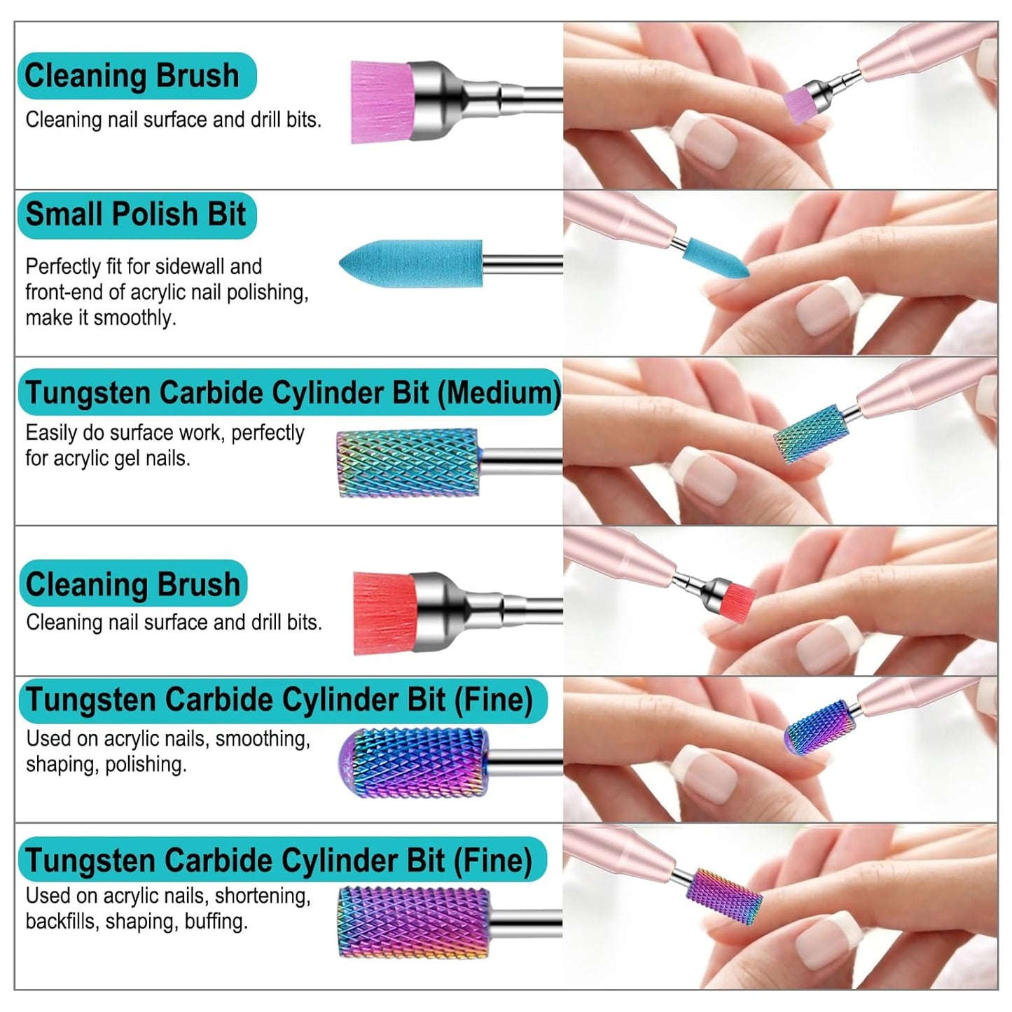 25Pcs Nail Drill Bits Set with Storage Box, 3/32 Inch Tungsten Ceramic Diamond Carbide Nail Drill Bits for Acrylic Gel Polish, Cuticle Efile Remover for Manicure Pedicure