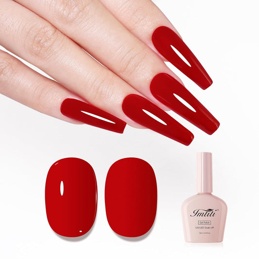 Imtiti Red Gel Nail Polish, Christmas Red Gel Polish Autumn Winter Soak Off UV LED High Gloss Art Manicure Salon DIY Design 10ML