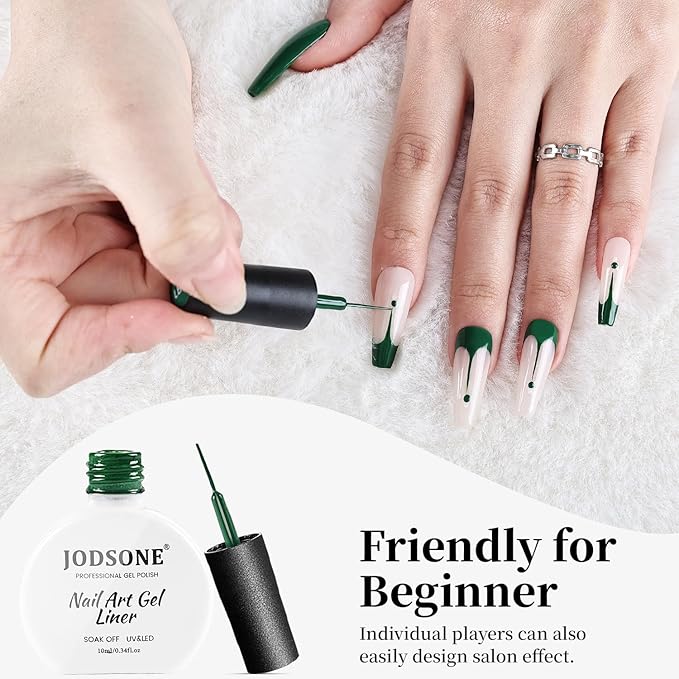 JODSONE 10ml Art Gel Liner Dark Green Gel Nail Polish Need U V Lamp Cured Gift for Girls at Home Salon Design