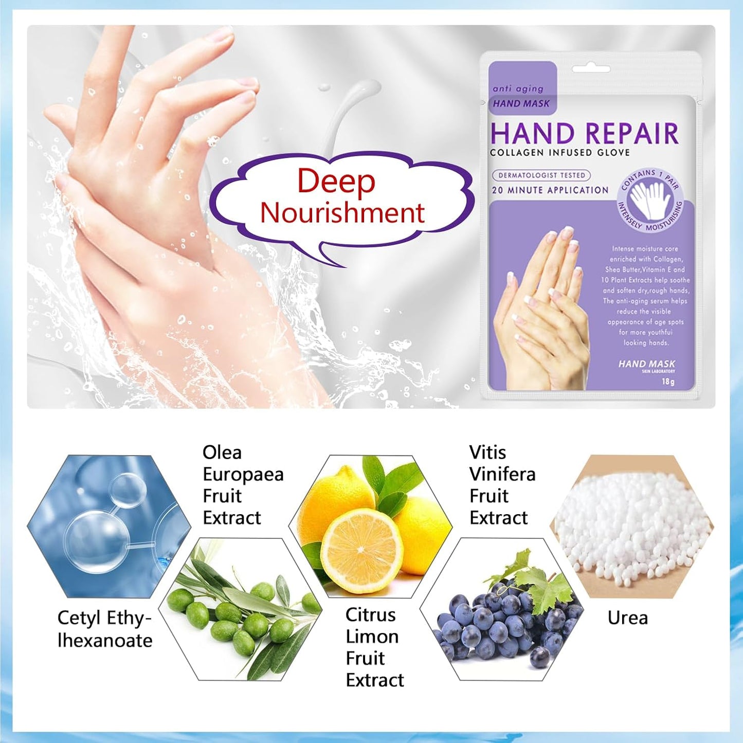 Hand Peel Mask Moisturizing Gloves 5Pack, Hydrating Hand Masks Repair Dry Cracked Hands, Skin Moisturizer for Soft and Smooth Touch