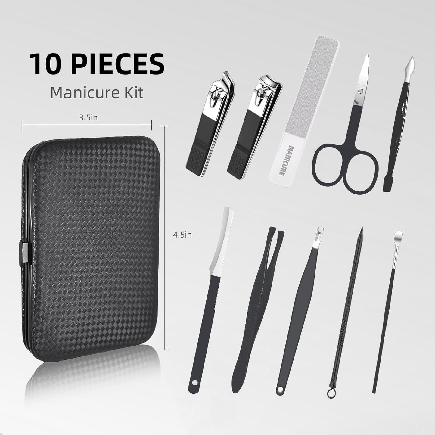 Manicure kit 10 in 1 mens personal care nail kit,Andrea mens nail grooming kit, manicure kit for men and Nail care kit Portable Set,with Luxurious Travel Case (Black)