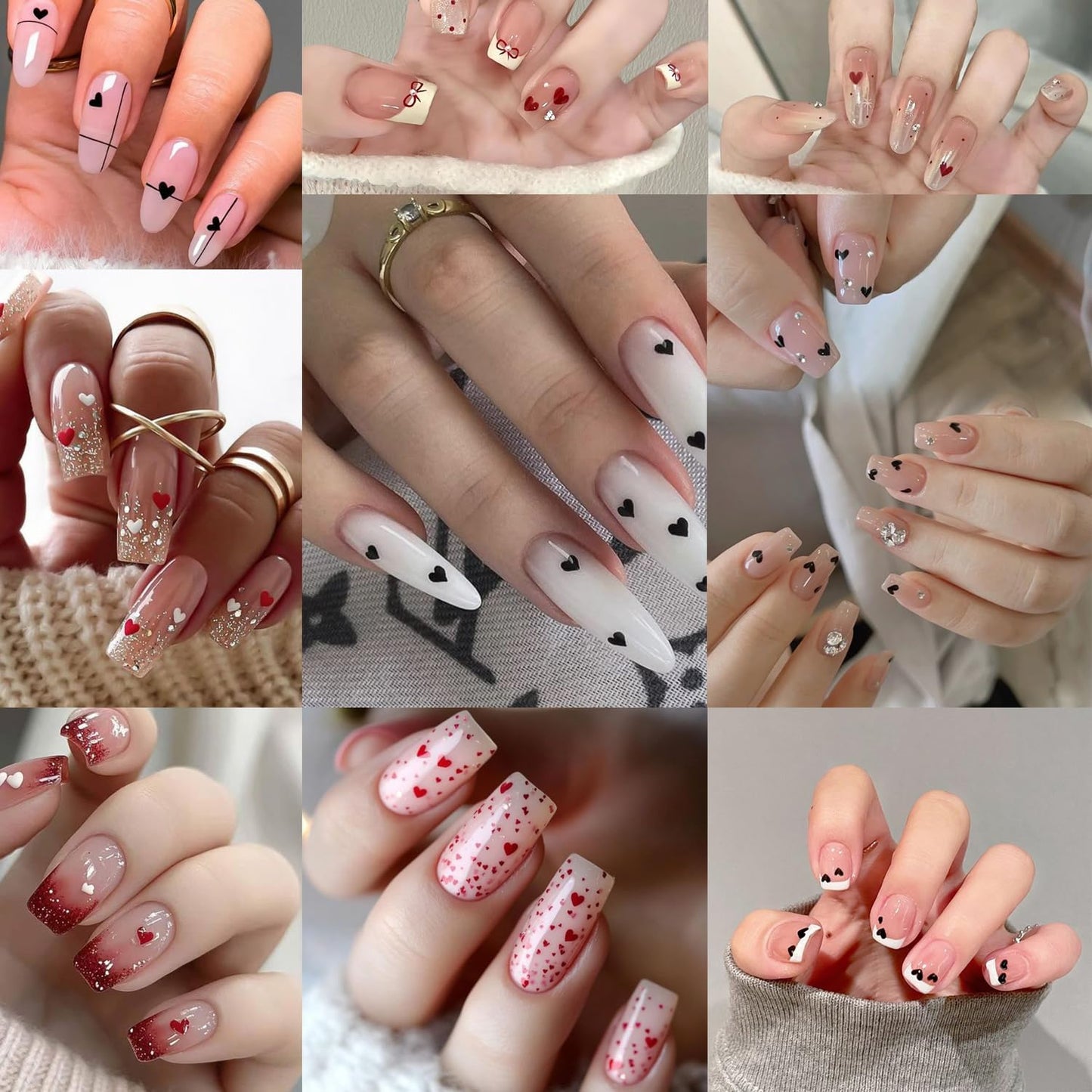 6PCS Mini Heart Nail Art Stickers 3D Self-Adhesive Sparkling Love Nail Art Decals Shinny Red Hearts Designs Nail Sticker for Valentine's Lovers Romantic Stickers DIY Manicure Decoration Accessories