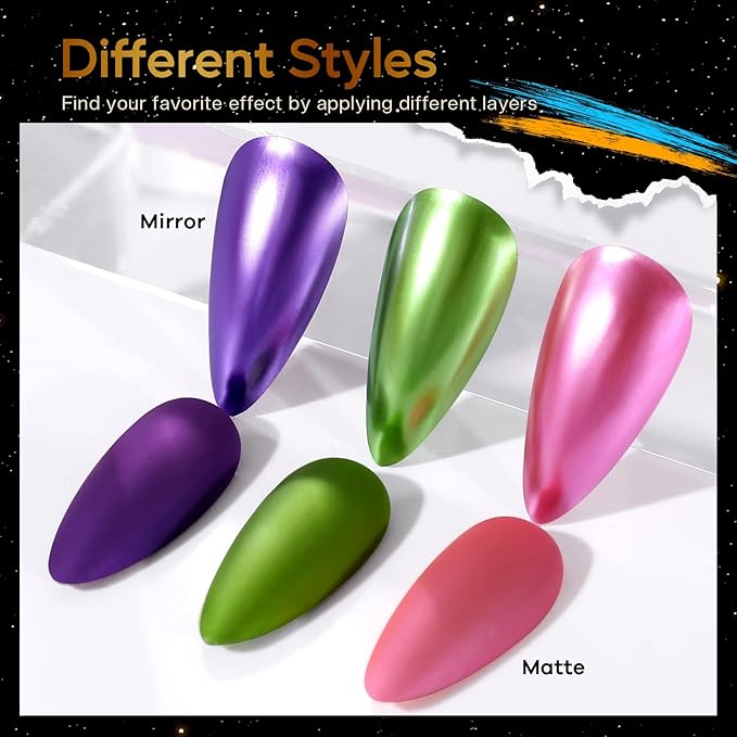 Morovan Metallic Chrome Mirror Quick Air Dry Nail Polish Set: Gold, Silver, Purple - 6 Colors, No UV Curing, Long Lasting, Safe & Healthy, Perfect for DIY Manicure