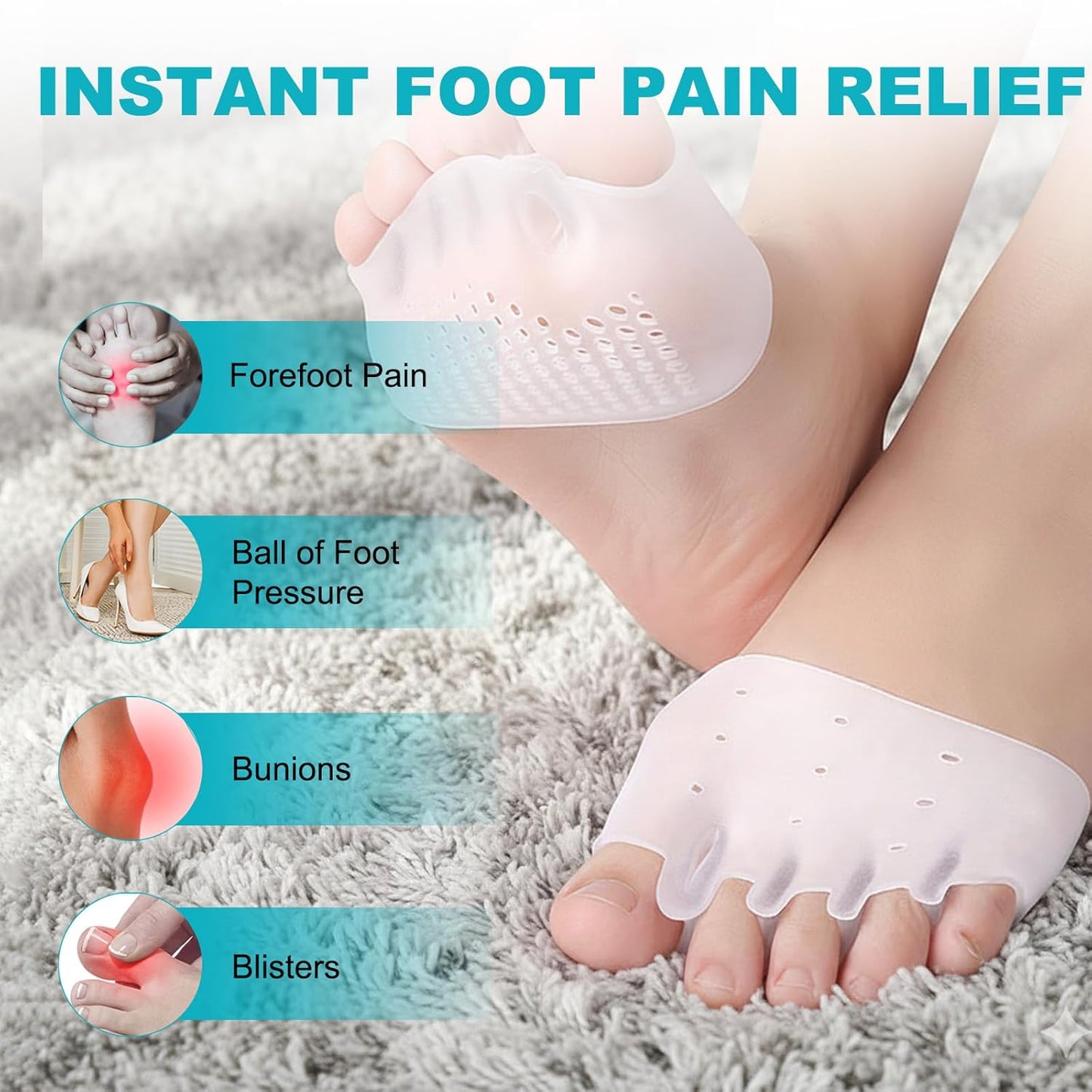 Toe Sleeves, 2 Packs Cove Silicone Toe Separators for Women & Men, Breathable Soft and Comfortable Gel Foot Cushions, Ideal for Daily Wear (2 Pairs, Skin Color)