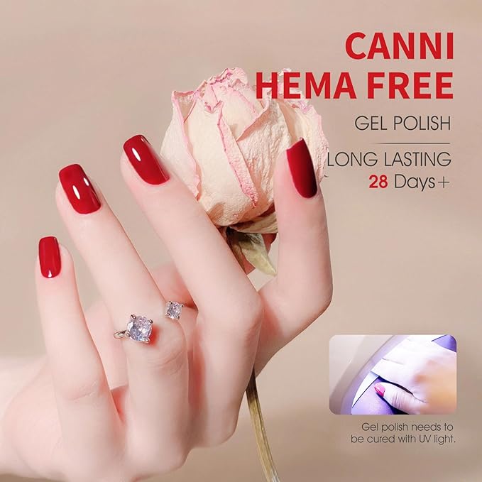 CANNI Red Gel Nail Polish, 1Pcs Red Gel Polish Bright Color High Gloss Soak Off U V French Nail Manicure Salon DIY