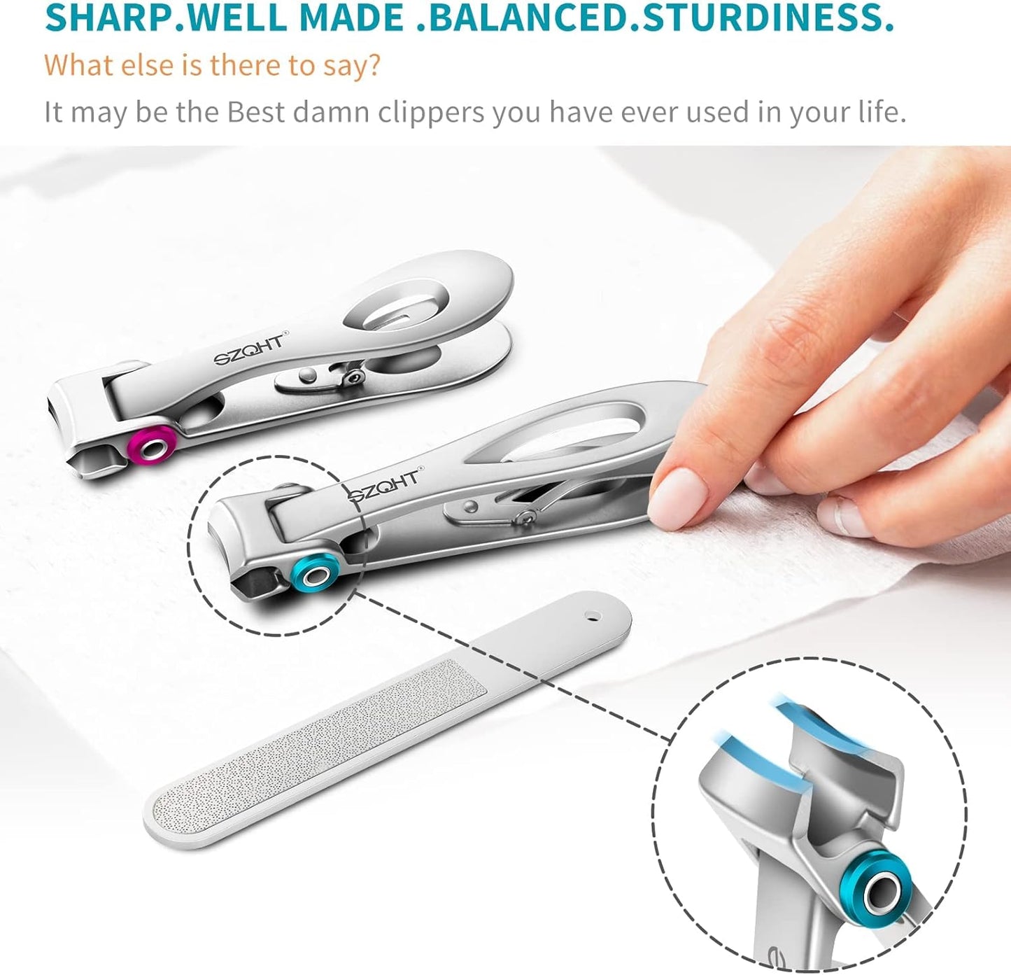 SZQHT Extra Wide Jaw Opening Nail Clippers for Thick Nails Cutter for Ingrown Toenail Clippers & Fingernails Manicure Set,Pedicure Kit,Men & Women(Silver)