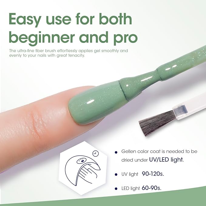 GELLEN Green Gel Polish, No Chip Sage Green Gel Polish for U V Light Soak Off LED Light U V Gel Nail Polish for Gift, Color No.67